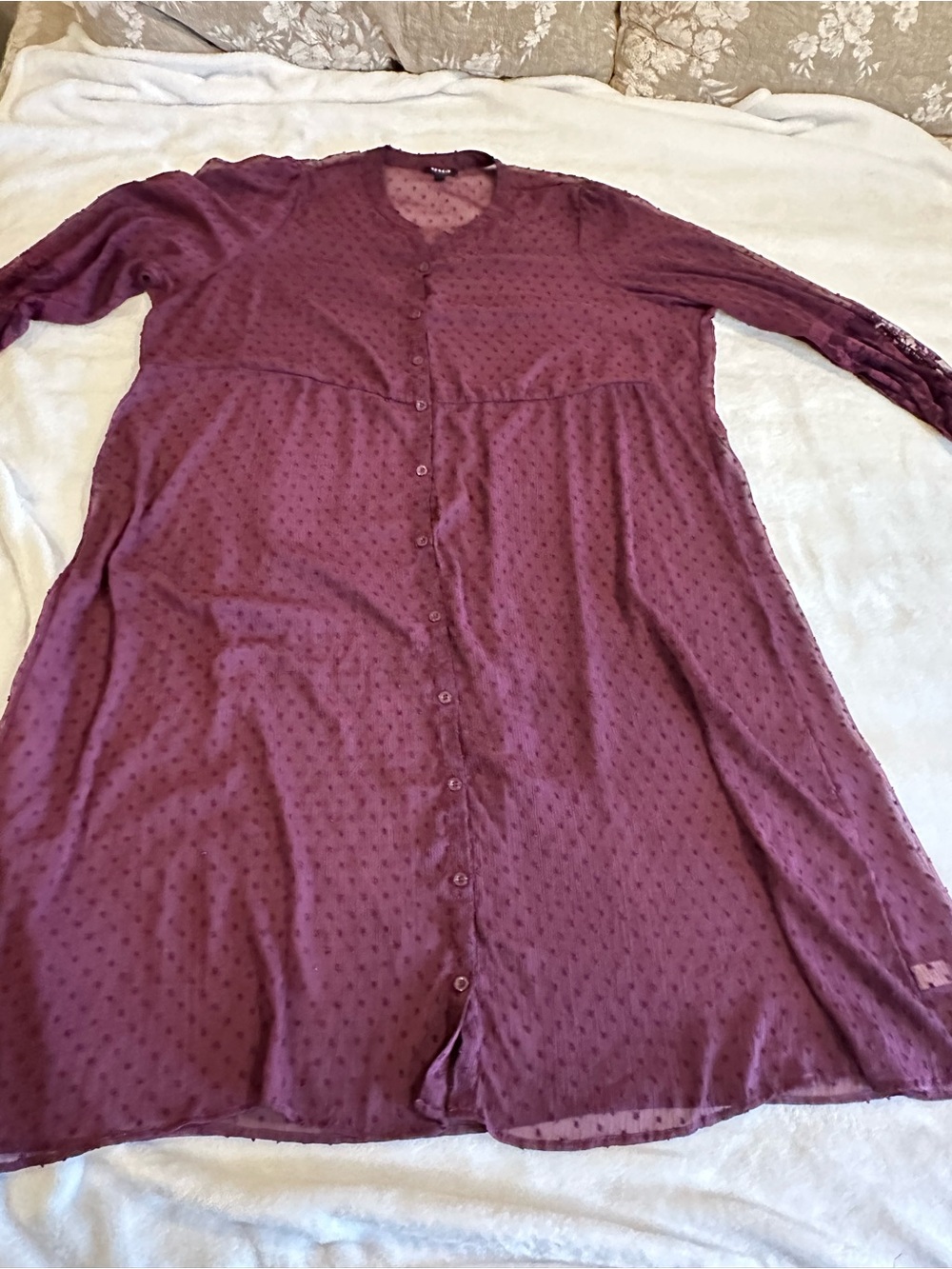 torrid Plum Sheer Button-Front dress over lay. No slip available with it.